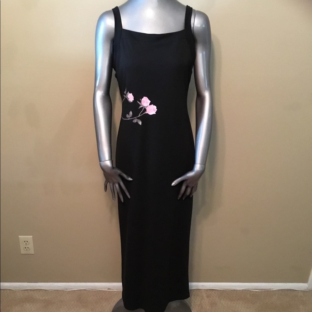 VIntage All That Jazz black floral maxi dress EUC